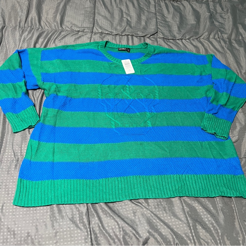 Torrid love sick striped distressed skeleton skull sweater blue green new 2x